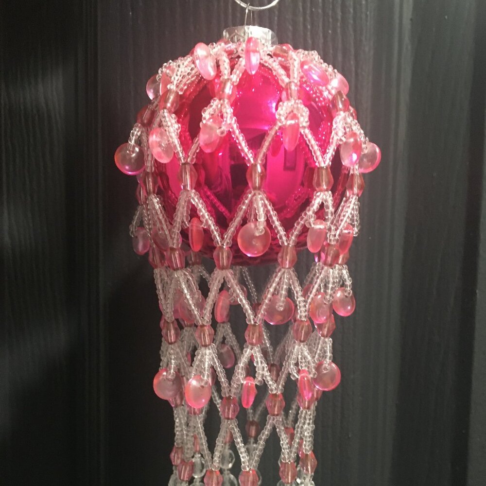 Pink Beaded Ornament Cover – Holiday Tree Decoration